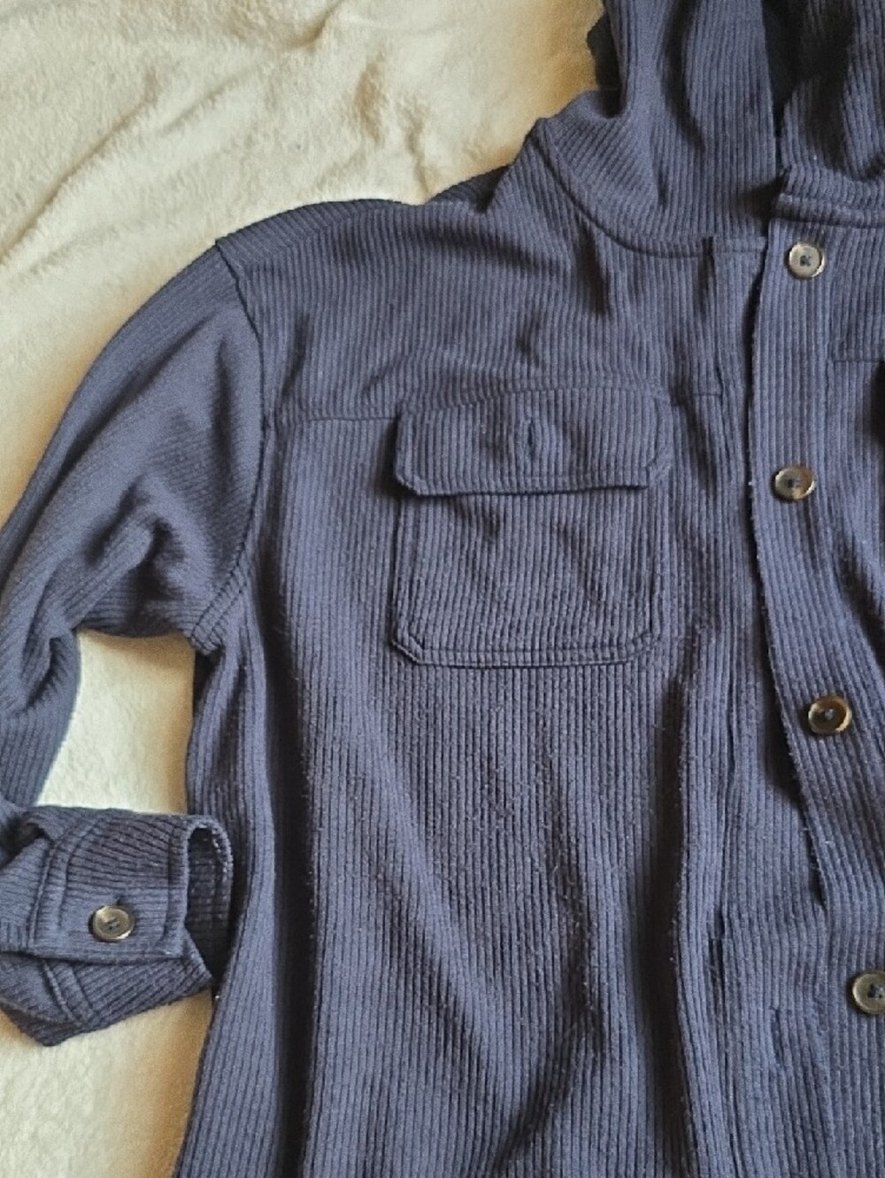 Time and Tru Navy Hooded Button-Up Jacket
